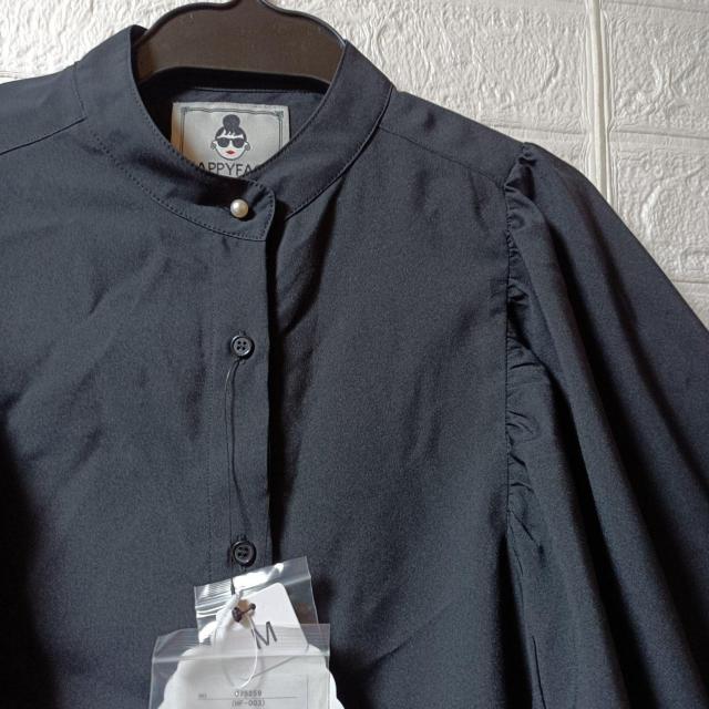 HAPPYFACE★新品★バンドカラーギャザー長袖シャツ/M < 女性ファッション  HAPPYFACE★新品★バンドカラーギャザー長袖シャツ/M < 女性ファッションの