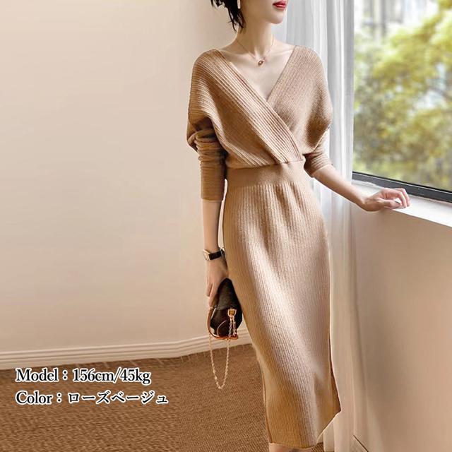 送料無料 新品 カシュクールニットワンピース 韓国風 < 女性ファッション  送料無料 新品 カシュクールニットワンピース 韓国風 < 女性ファッションの