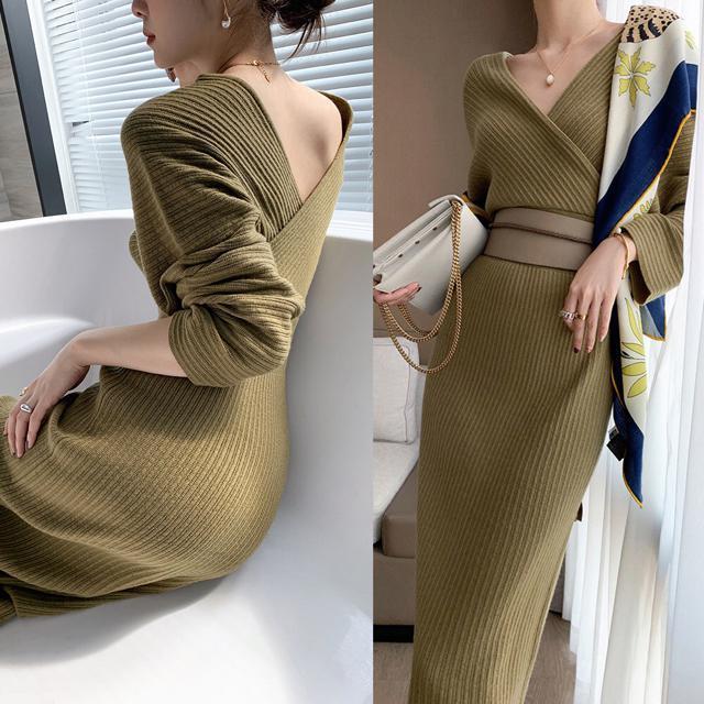 送料無料 新品 カシュクールニットワンピース 韓国風 < 女性ファッション  送料無料 新品 カシュクールニットワンピース 韓国風 < 女性ファッションの