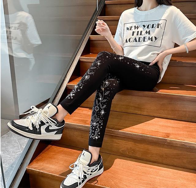 スキニー  レギンス  スパッツ キラキララインストーン付き デニム風プリント 大きいサイズ < 女性ファッション  スキニー  レギンス  スパッツ キラキララインストーン付き デニム風プリント 大きいサイズ < 女性ファッションの