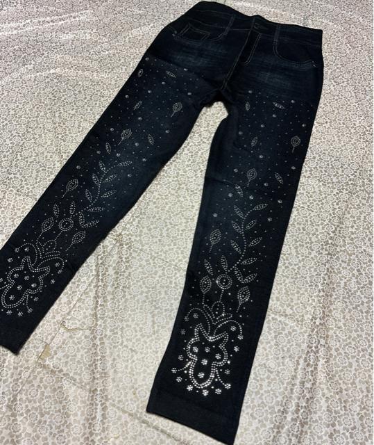 スキニー  レギンス  スパッツ キラキララインストーン付き デニム風プリント 大きいサイズ < 女性ファッション  スキニー  レギンス  スパッツ キラキララインストーン付き デニム風プリント 大きいサイズ < 女性ファッションの