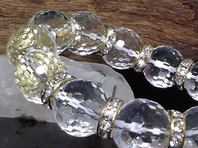 128面カット水晶14ミリ金ロンデル数珠 < 男性アクセサリー/時計  128面カット水晶14ミリ金ロンデル数珠 < 男性アクセサリー/時計の