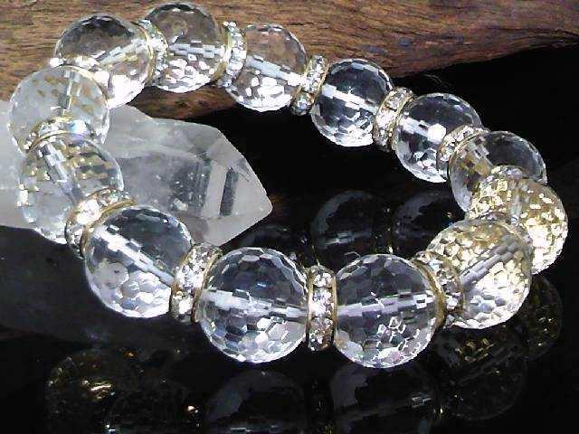 128面カット水晶14ミリ金ロンデル数珠 < 男性アクセサリー/時計  128面カット水晶14ミリ金ロンデル数珠 < 男性アクセサリー/時計の