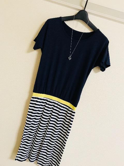 ☆新品☆薄手ボーダー切り替えワンピースコットン35%入り < 女性ファッション  ☆新品☆薄手ボーダー切り替えワンピースコットン35%入り < 女性ファッションの