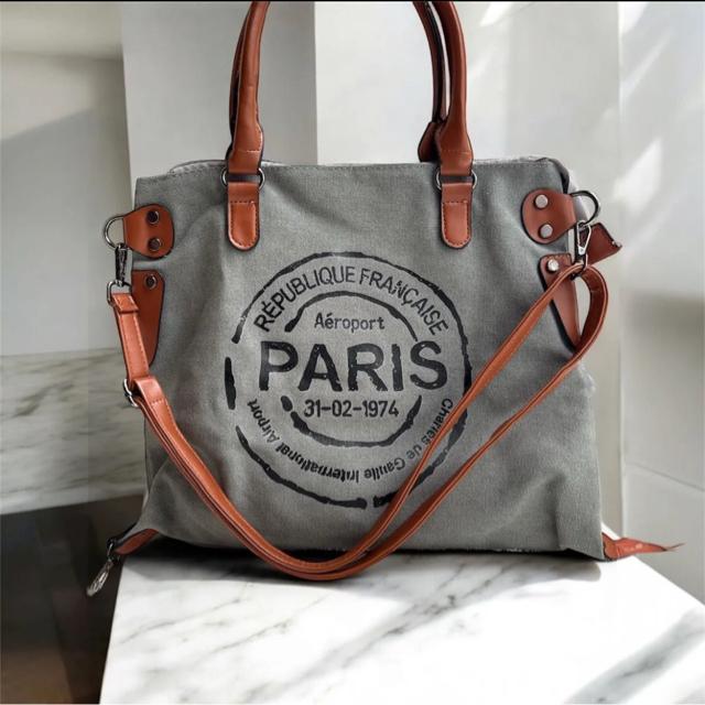 PARISロゴ 2WAY トートバッグ ショルダー付き キャンバスバッグ レディース 通勤 通学 旅行 大容量 おしゃれ 高見え < 女性ファッション PARISロゴ 2WAY トートバッグ ショルダー付き キャンバスバッグ レディース 通勤 通学 旅行 大容量 おしゃれ 高見え < 女性ファッションの