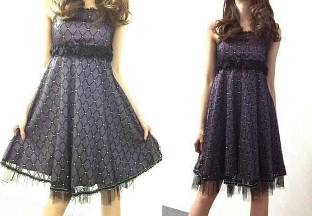 結婚式パーティー演奏会ドレス〓ダイヤ柄ラメ〓パープルAライン(M)新品〓 < 女性ファッション  結婚式パーティー演奏会ドレス〓ダイヤ柄ラメ〓パープルAライン(M)新品〓  < 女性ファッションの