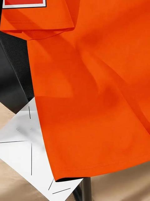 爆ヤス価格990円★遊び心のあるメンズTシャツ、オレンジグラフィック、ポリエステル、洗濯可能 USAサイズS(日本サイズL相当) < 男性ファッション 爆ヤス価格990円★遊び心のあるメンズTシャツ、オレンジグラフィック、ポリエステル、洗濯可能 USAサイズS(日本サイズL相当) < 男性ファッションの