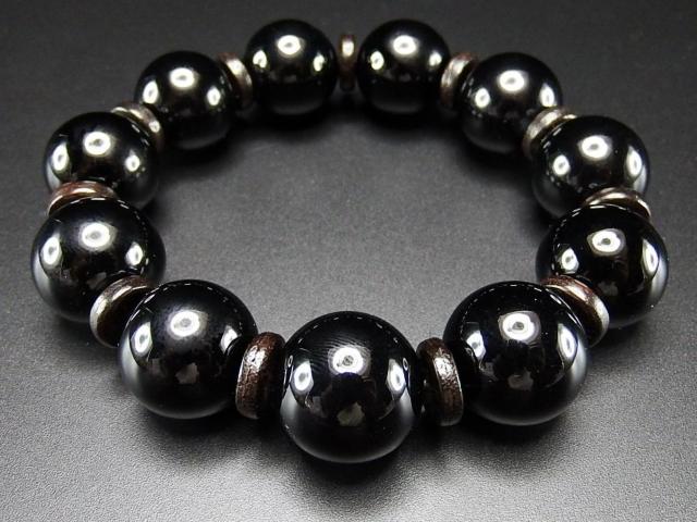 AAオニキス超大玉18mm弱木製ボタン天然石数珠ブレスレット御守り魔除け < 男性アクセサリー/時計  AAオニキス超大玉18mm弱木製ボタン天然石数珠ブレスレット御守り魔除け < 男性アクセサリー/時計の