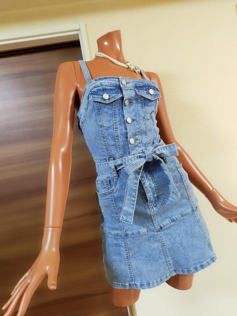 新品?xs〜s?ストレッチ.デニムワンピース? < 女性ファッション  新品?xs〜s?ストレッチ.デニムワンピース? < 女性ファッションの
