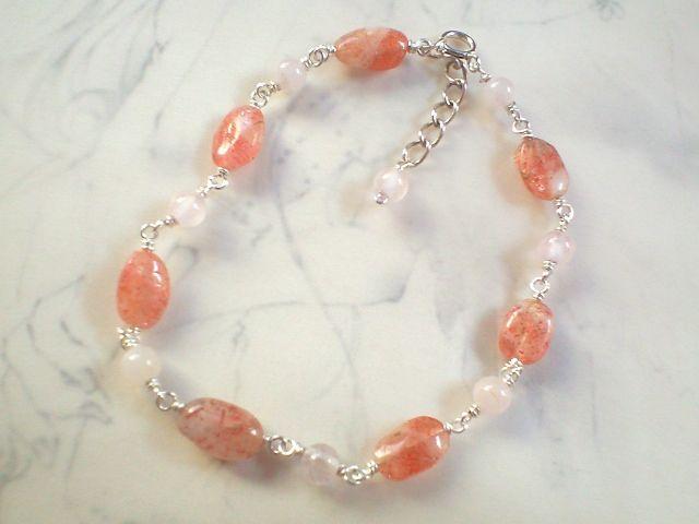 *サンストーンとローズクォーツのブレス*SF 16001 < 女性アクセサリー/時計  *サンストーンとローズクォーツのブレス*SF 16001  < 女性アクセサリー/時計の