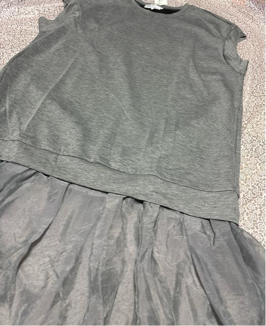 ロング丈ワンピース 異素材 シフォン切り替え グレー 大きいサイズ < 女性ファッション ロング丈ワンピース 異素材 シフォン切り替え グレー 大きいサイズ < 女性ファッションの