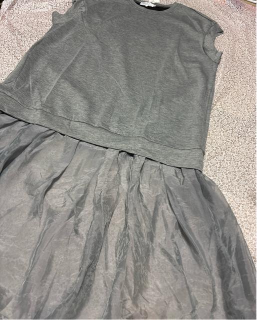 ロング丈ワンピース 異素材 シフォン切り替え グレー 大きいサイズ < 女性ファッション ロング丈ワンピース 異素材 シフォン切り替え グレー 大きいサイズ < 女性ファッションの