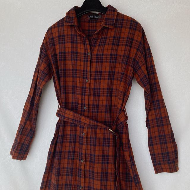 チェック柄 長袖 シャツ ミモレ丈 ロング ワンピース M 古着 ウエストベルト N2m < 女性ファッション チェック柄 長袖 シャツ ミモレ丈 ロング ワンピース M 古着 ウエストベルト N2m < 女性ファッションの