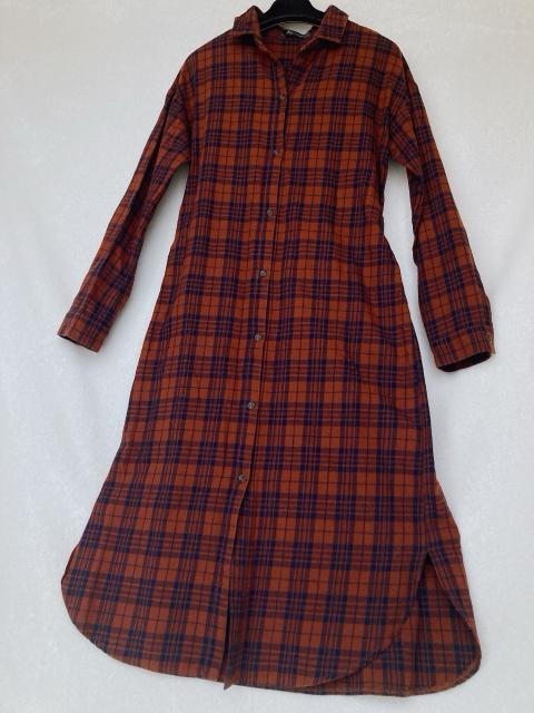 チェック柄 長袖 シャツ ミモレ丈 ロング ワンピース M 古着 ウエストベルト N2m < 女性ファッション チェック柄 長袖 シャツ ミモレ丈 ロング ワンピース M 古着 ウエストベルト N2m < 女性ファッションの