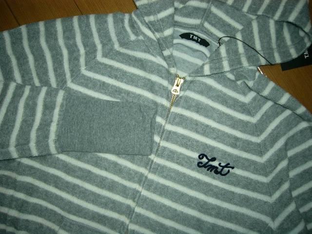 新品TMTパイル地ジップパーカーM灰ボーダースウェット < ブランド 新品TMTパイル地ジップパーカーM灰ボーダースウェット < ブランドの