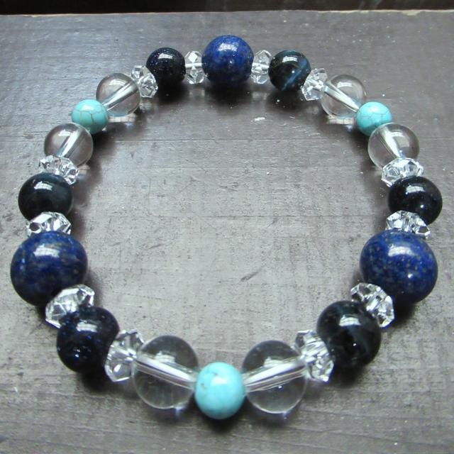 ラピスラズリxゴールドストーンxホークアイx水晶ブレスレット < 女性アクセサリー/時計 ラピスラズリxゴールドストーンxホークアイx水晶ブレスレット < 女性アクセサリー/時計の