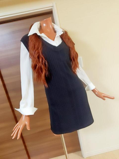 美品★xs〜M★白シャツ+黒ニットベストワンピース★2点セット★ < 女性ファッション  美品★xs〜M★白シャツ+黒ニットベストワンピース★2点セット★ < 女性ファッションの
