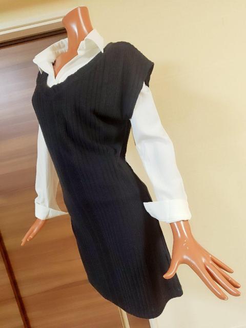 美品★xs〜M★白シャツ+黒ニットベストワンピース★2点セット★ < 女性ファッション  美品★xs〜M★白シャツ+黒ニットベストワンピース★2点セット★ < 女性ファッションの