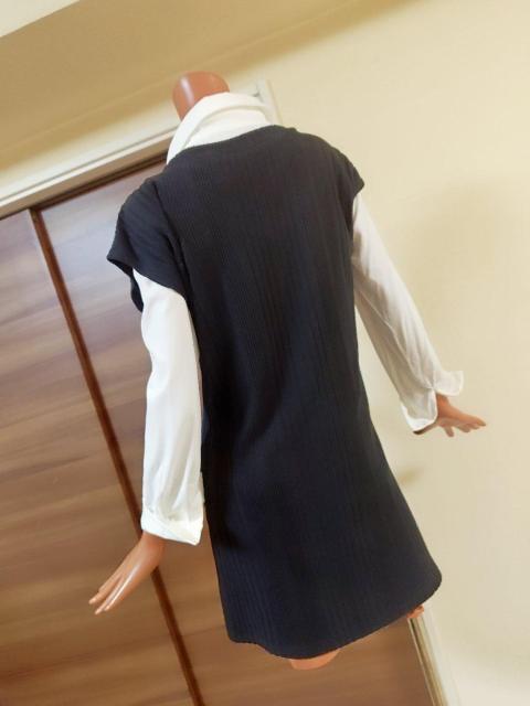 美品★xs〜M★白シャツ+黒ニットベストワンピース★2点セット★ < 女性ファッション  美品★xs〜M★白シャツ+黒ニットベストワンピース★2点セット★ < 女性ファッションの