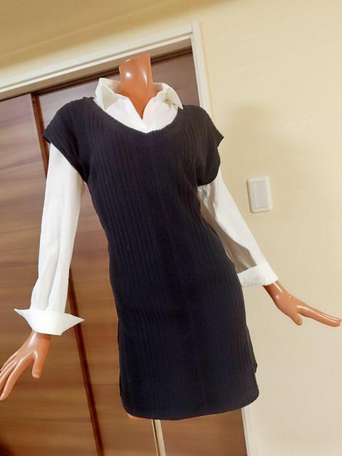 美品★xs〜M★白シャツ+黒ニットベストワンピース★2点セット★ < 女性ファッション  美品★xs〜M★白シャツ+黒ニットベストワンピース★2点セット★ < 女性ファッションの