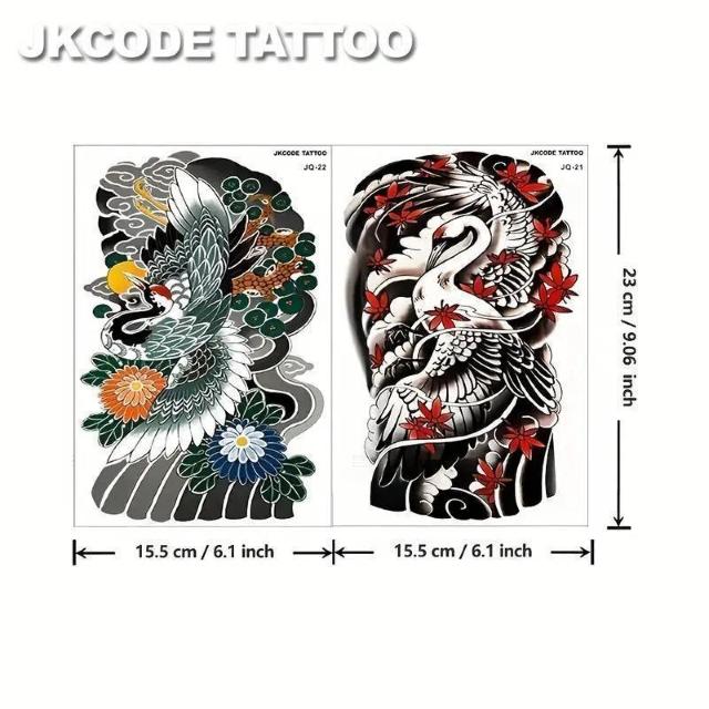 超お買い得690円★ タトゥーシール2枚セット - 神話の赤い冠の鶴のトーテムデザイン、腕と背中用、リアルな長持ち(3-5日) < 女性ファッション  超お買い得690円★ タトゥーシール2枚セット - 神話の赤い冠の鶴のトーテムデザイン、腕と背中用、リアルな長持ち(3-5日)  < 女性ファッションの