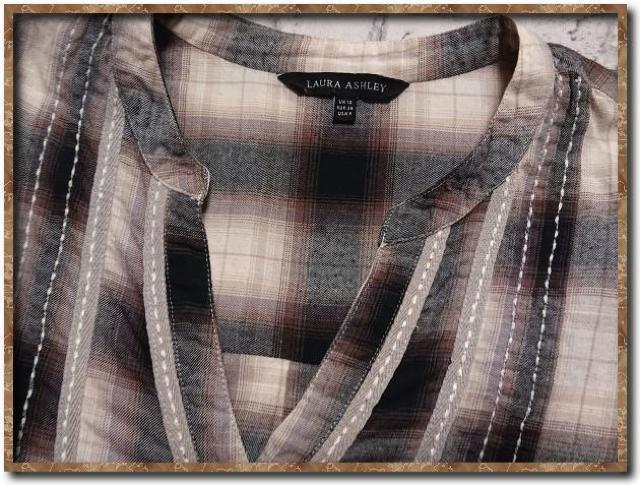 ローラアシュレイ チェックプルオーバーシャツ 茶系☆やや難 < ブランド ローラアシュレイ チェックプルオーバーシャツ 茶系☆やや難 < ブランドの