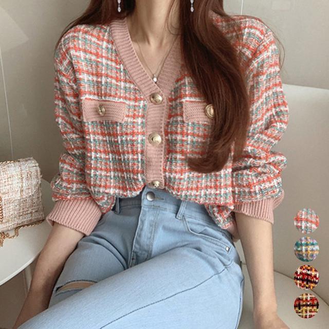 送料無料 新品 チェック柄 ニットカーディガン 春秋冬 < 女性ファッション  送料無料 新品 チェック柄 ニットカーディガン 春秋冬  < 女性ファッションの