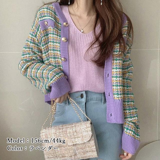 送料無料 新品 チェック柄 ニットカーディガン 春秋冬 < 女性ファッション  送料無料 新品 チェック柄 ニットカーディガン 春秋冬 < 女性ファッションの