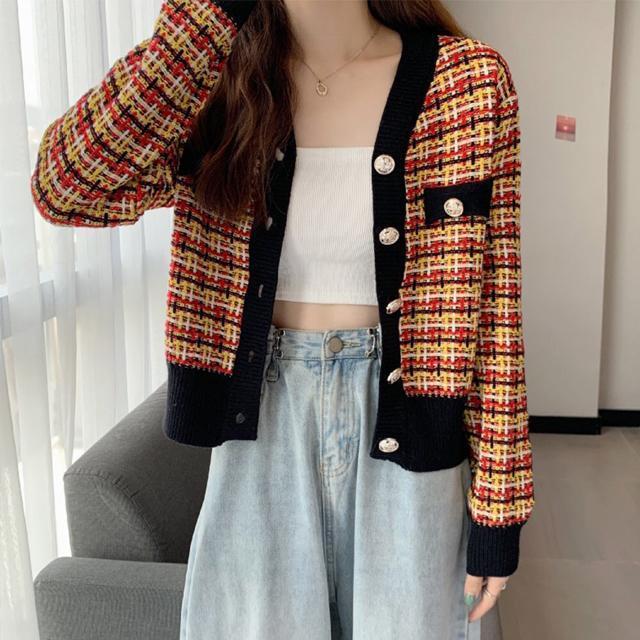 送料無料 新品 チェック柄 ニットカーディガン 春秋冬 < 女性ファッション  送料無料 新品 チェック柄 ニットカーディガン 春秋冬 < 女性ファッションの