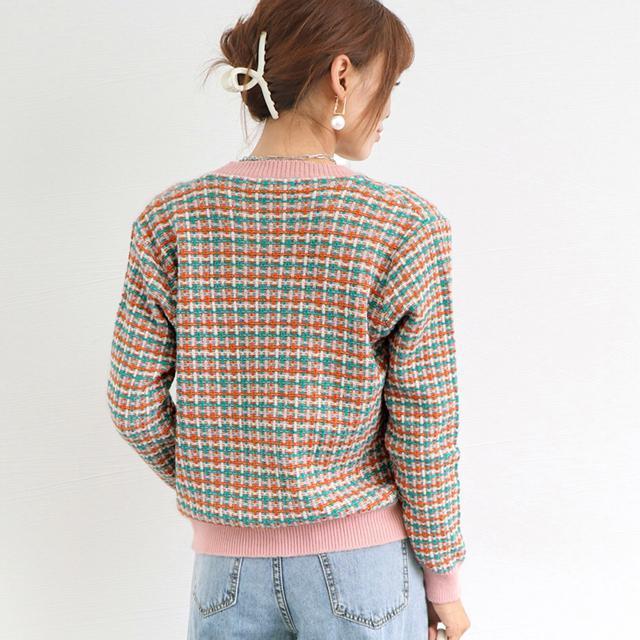 送料無料 新品 チェック柄 ニットカーディガン 春秋冬 < 女性ファッション  送料無料 新品 チェック柄 ニットカーディガン 春秋冬 < 女性ファッションの