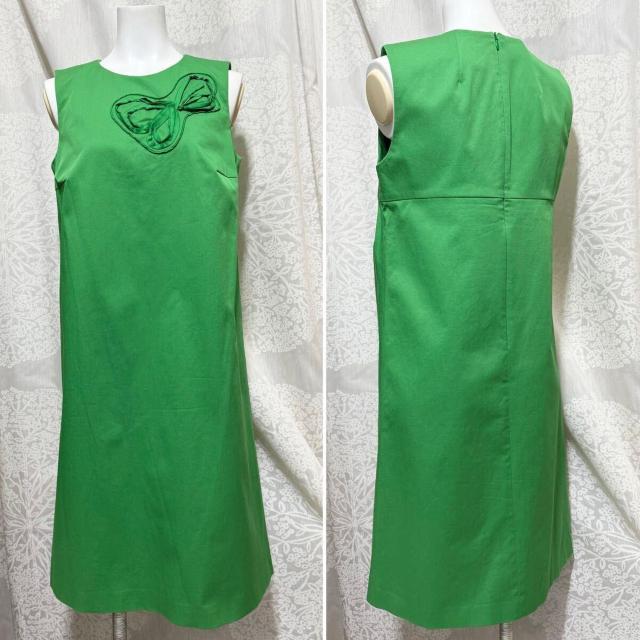 ポールカPAULE KA ノースリリボンワンピース緑#36 < 女性ファッション ポールカPAULE KA ノースリリボンワンピース緑#36 < 女性ファッションの