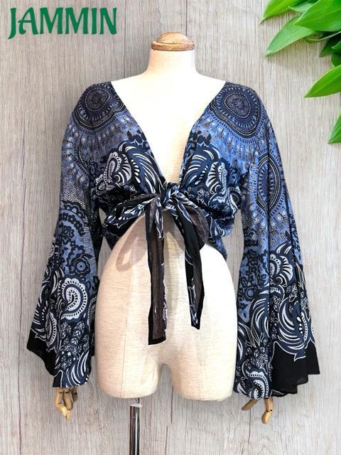 アジアン紋様柄フレア袖ボレロ チョリ アジアン エスニック ヒッピー < 女性ファッション アジアン紋様柄フレア袖ボレロ チョリ アジアン エスニック ヒッピー < 女性ファッションの