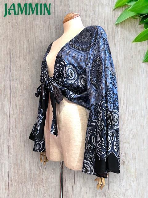 アジアン紋様柄フレア袖ボレロ チョリ アジアン エスニック ヒッピー < 女性ファッション アジアン紋様柄フレア袖ボレロ チョリ アジアン エスニック ヒッピー < 女性ファッションの