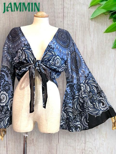 アジアン紋様柄フレア袖ボレロ チョリ アジアン エスニック ヒッピー < 女性ファッション アジアン紋様柄フレア袖ボレロ チョリ アジアン エスニック ヒッピー < 女性ファッションの