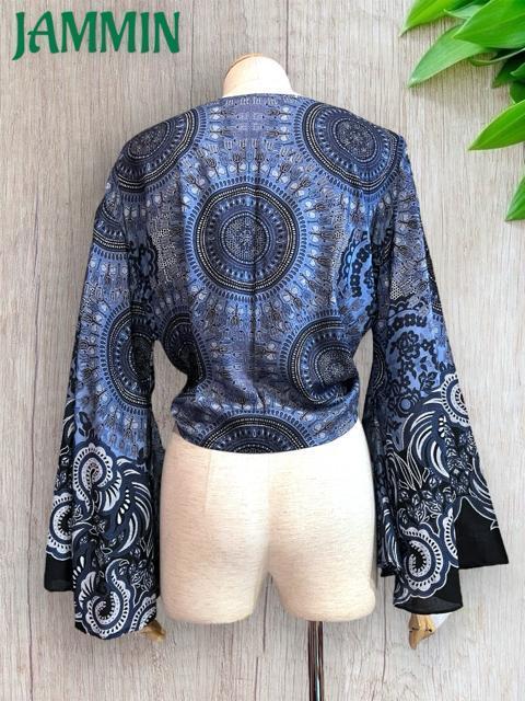 アジアン紋様柄フレア袖ボレロ チョリ アジアン エスニック ヒッピー < 女性ファッション アジアン紋様柄フレア袖ボレロ チョリ アジアン エスニック ヒッピー < 女性ファッションの