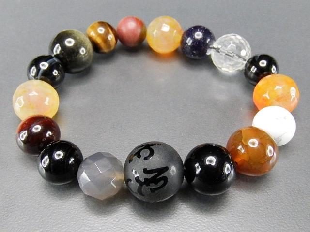 一点物大玉多種天然石オニキス六字真言フロスト水晶ブレスレット902-027a < 男性アクセサリー/時計 一点物大玉多種天然石オニキス六字真言フロスト水晶ブレスレット902-027a < 男性アクセサリー/時計の