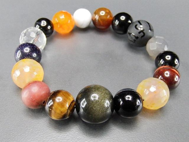 一点物大玉多種天然石オニキス六字真言フロスト水晶ブレスレット902-027a < 男性アクセサリー/時計 一点物大玉多種天然石オニキス六字真言フロスト水晶ブレスレット902-027a < 男性アクセサリー/時計の