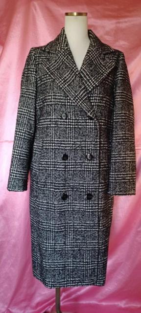 ★【GU】ジーユーお洒落☆黒白ブラック&ホワイト☆グレンチェック柄ダブルブレストコート☆テーラードカラーロングチェスターピーコート < ブランド ★【GU】ジーユーお洒落☆黒白ブラック&ホワイト☆グレンチェック柄ダブルブレストコート☆テーラードカラーロングチェスターピーコート < ブランドの