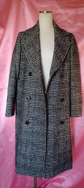 ★【GU】ジーユーお洒落☆黒白ブラック&ホワイト☆グレンチェック柄ダブルブレストコート☆テーラードカラーロングチェスターピーコート < ブランド ★【GU】ジーユーお洒落☆黒白ブラック&ホワイト☆グレンチェック柄ダブルブレストコート☆テーラードカラーロングチェスターピーコート < ブランドの