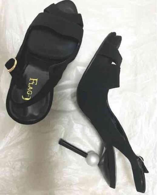 黒ベロアベルベット白パールスムースサンダルパーティヒール < ブランド 黒ベロアベルベット白パールスムースサンダルパーティヒール < ブランドの