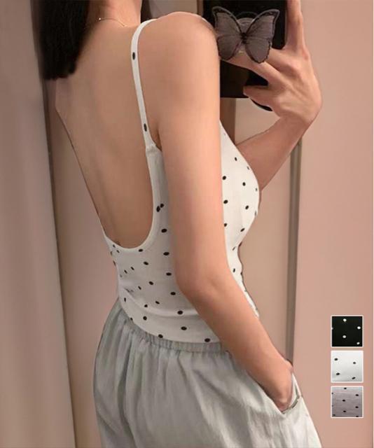 送料無料 新品 背中開きキャミソール カップ付きドット柄 < 女性ファッション  送料無料 新品 背中開きキャミソール カップ付きドット柄  < 女性ファッションの