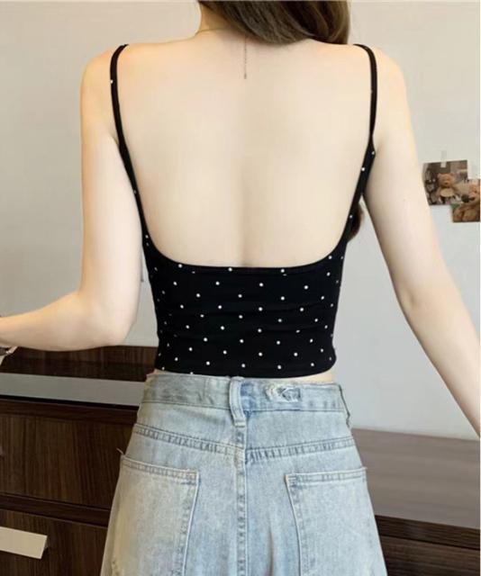 送料無料 新品 背中開きキャミソール カップ付きドット柄 < 女性ファッション  送料無料 新品 背中開きキャミソール カップ付きドット柄 < 女性ファッションの