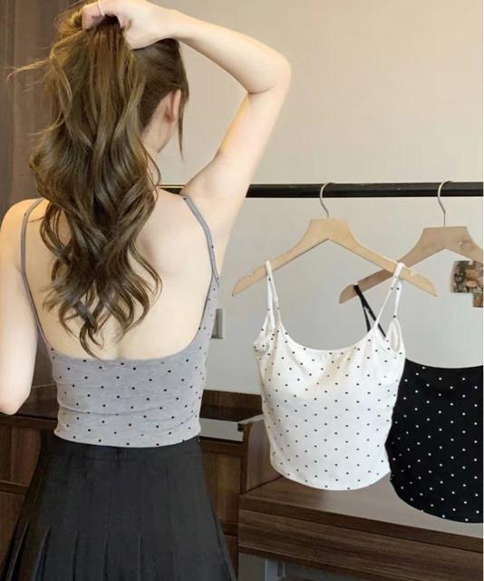 送料無料 新品 背中開きキャミソール カップ付きドット柄 < 女性ファッション  送料無料 新品 背中開きキャミソール カップ付きドット柄 < 女性ファッションの