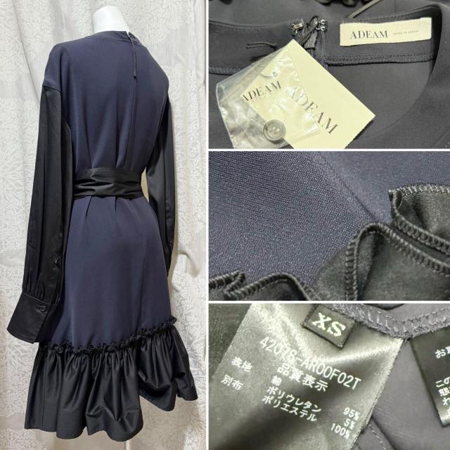 新品アディアムADEAM 長袖フリルワンピース紺#XS < 女性ファッション 新品アディアムADEAM 長袖フリルワンピース紺#XS < 女性ファッションの