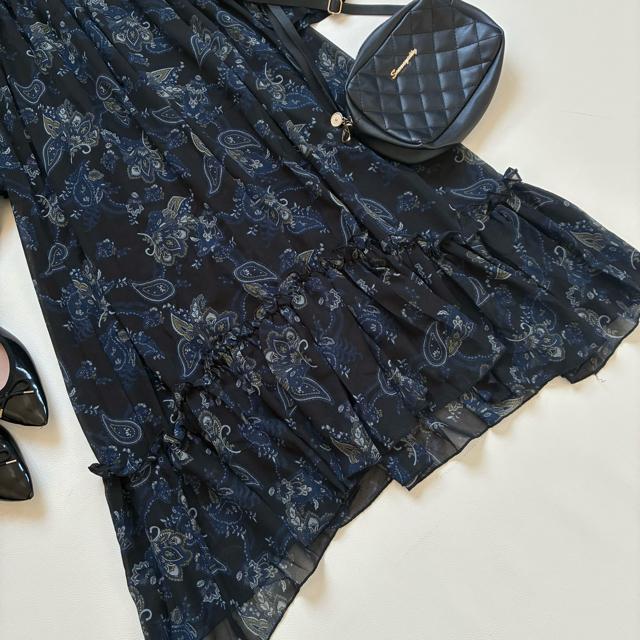 ◆極美品◆マウジー◆花柄シアーティアードマキシワンピース◆黒×ネイビー◆S < ブランド ◆極美品◆マウジー◆花柄シアーティアードマキシワンピース◆黒×ネイビー◆S < ブランドの