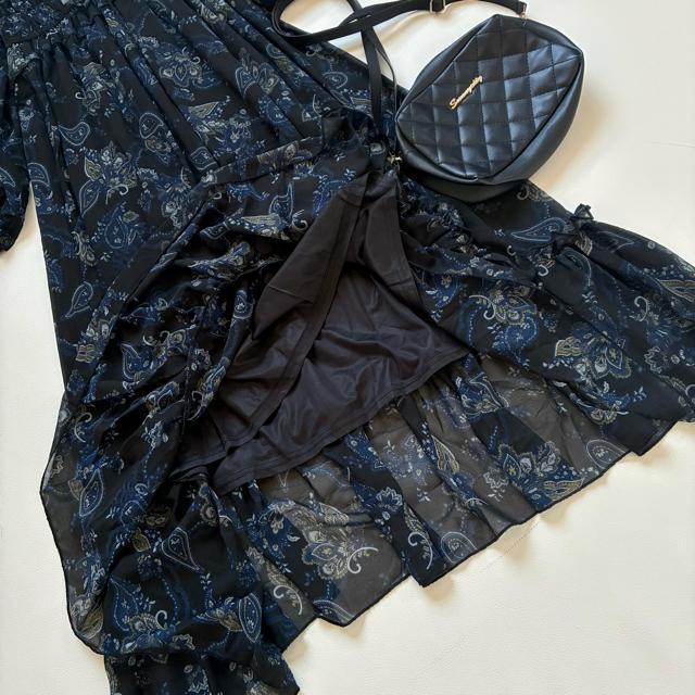 ◆極美品◆マウジー◆花柄シアーティアードマキシワンピース◆黒×ネイビー◆S < ブランド ◆極美品◆マウジー◆花柄シアーティアードマキシワンピース◆黒×ネイビー◆S < ブランドの