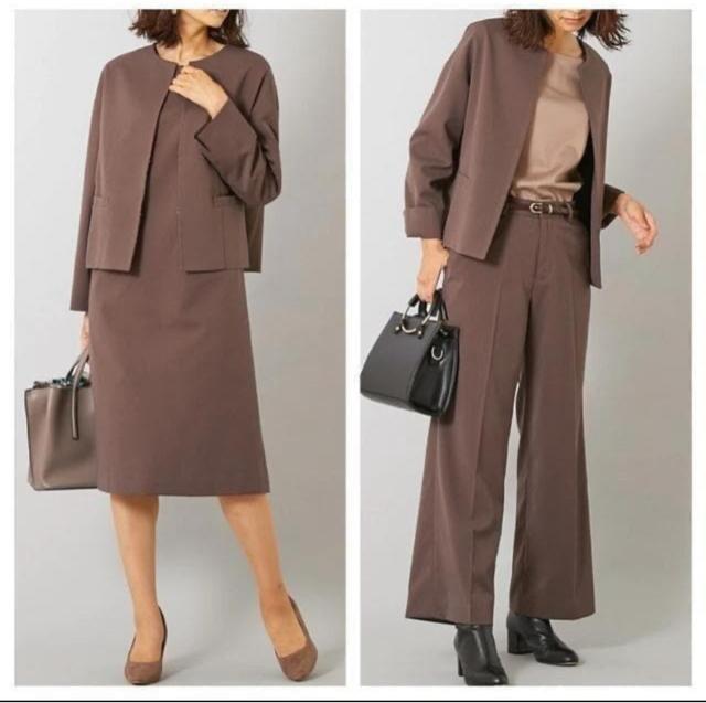 新品☆LL♪ブラウン茶ワンピ・パンツ付スーツ3点set着回しスーツ♪☆R140 < 女性ファッション 新品☆LL♪ブラウン茶ワンピ・パンツ付スーツ3点set着回しスーツ♪☆R140 < 女性ファッションの