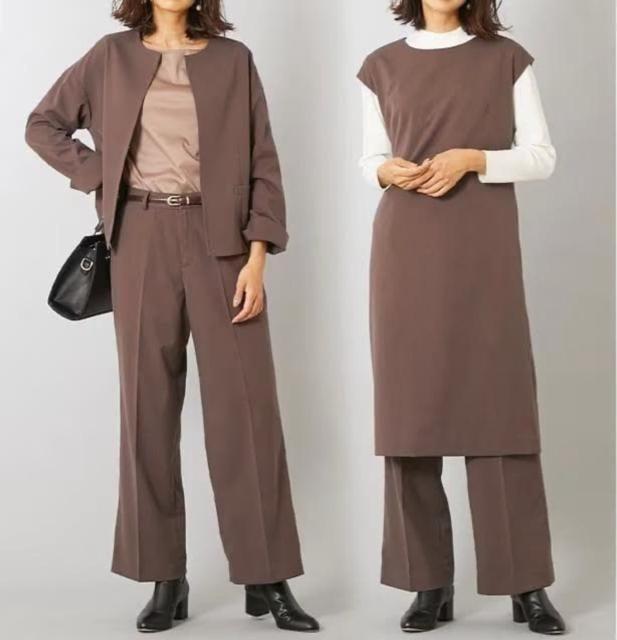 新品☆LL♪ブラウン茶ワンピ・パンツ付スーツ3点set着回しスーツ♪☆R140 < 女性ファッション 新品☆LL♪ブラウン茶ワンピ・パンツ付スーツ3点set着回しスーツ♪☆R140 < 女性ファッションの