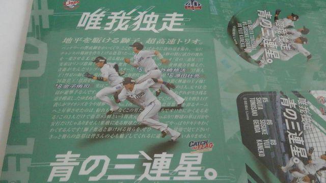 埼玉西武ライオンズ2018 青の三連星。ポスター柄A6ステッカーシール < レジャー/スポーツ  埼玉西武ライオンズ2018 青の三連星。ポスター柄A6ステッカーシール < レジャー/スポーツの
