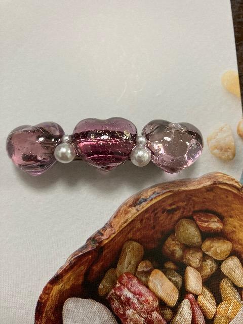 ハンドメイド レジン バレッタ 2点セット  ハート パープル系とピンク系 < 女性ファッション  ハンドメイド レジン バレッタ 2点セット  ハート パープル系とピンク系 < 女性ファッションの